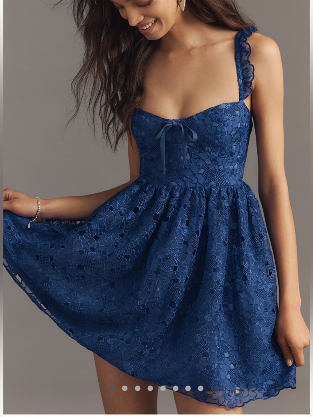 Anthropologie Lace Corset Mini Dress Sleeveless Ruffle Strap New Small Blue